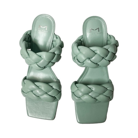 MARC FISHER Hammy Leather Square Toe Slip On Block Heel Mint Green Shoes Sz 7.5 - Picture 3 of 5